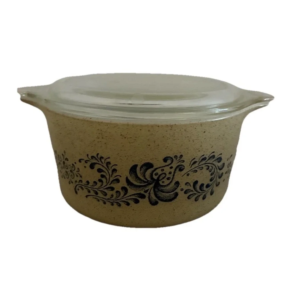 Vintage Pyrex Blue Homestead 473  1 qt Casserole Dish Bowl Clear‎ Lid USA